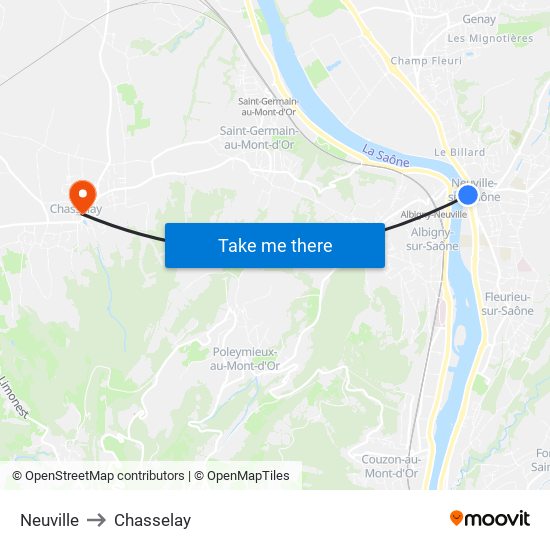 Neuville to Chasselay map