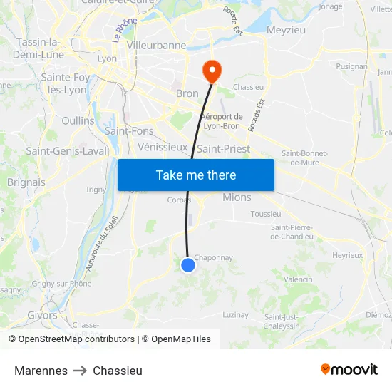Marennes to Chassieu map