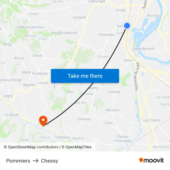 Pommiers to Chessy map