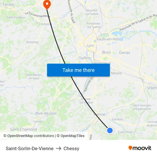 Saint-Sorlin-De-Vienne to Chessy map