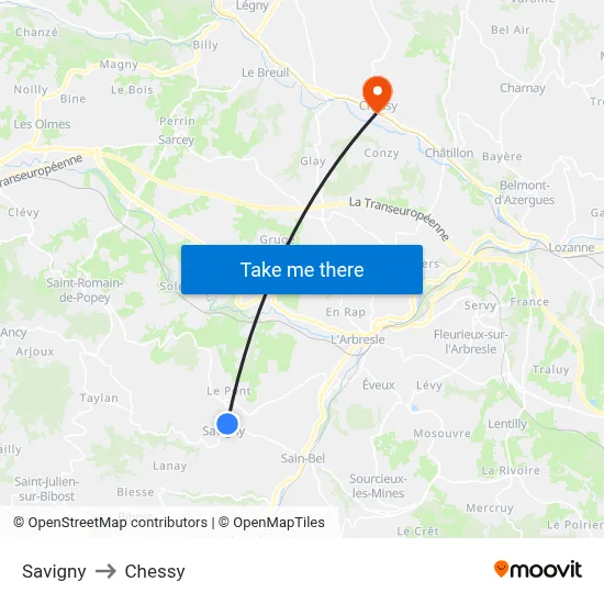Savigny to Chessy map