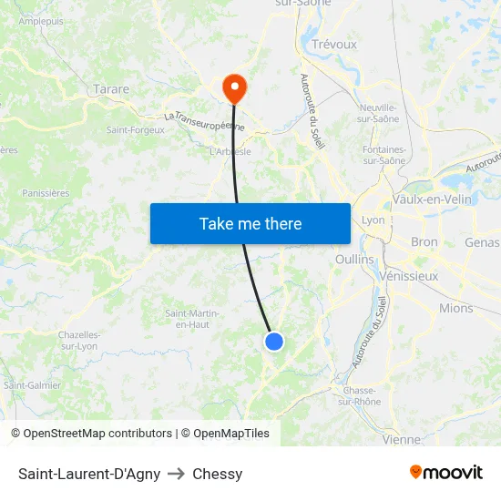 Saint-Laurent-D'Agny to Chessy map