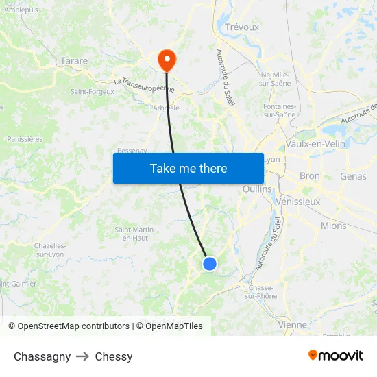 Chassagny to Chessy map
