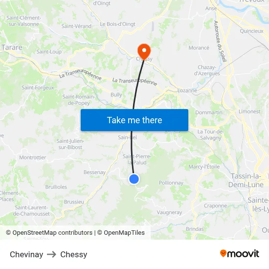 Chevinay to Chessy map