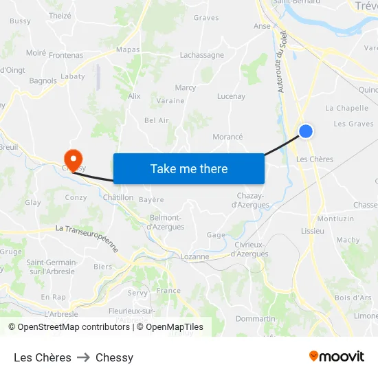 Les Chères to Chessy map