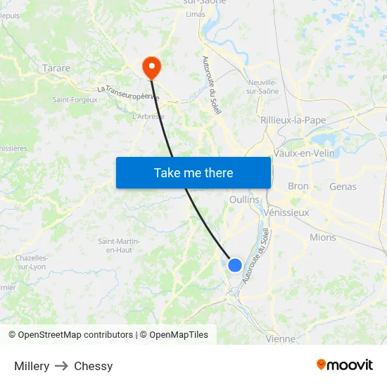 Millery to Chessy map