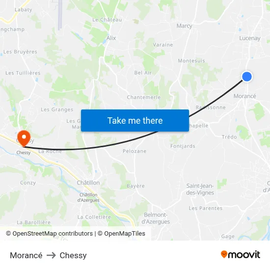 Morancé to Chessy map