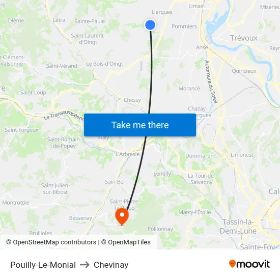 Pouilly-Le-Monial to Chevinay map