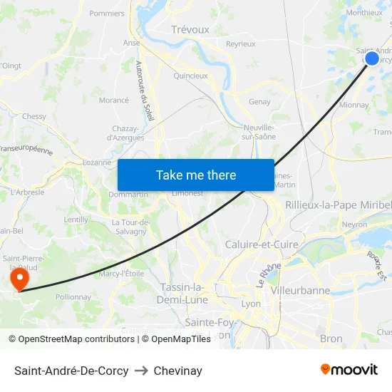 Saint-André-De-Corcy to Chevinay map