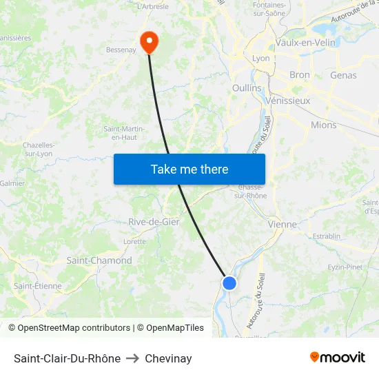 Saint-Clair-Du-Rhône to Chevinay map