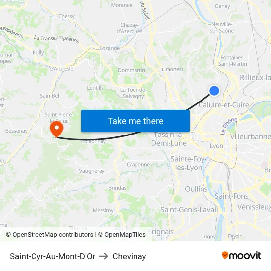Saint-Cyr-Au-Mont-D'Or to Chevinay map