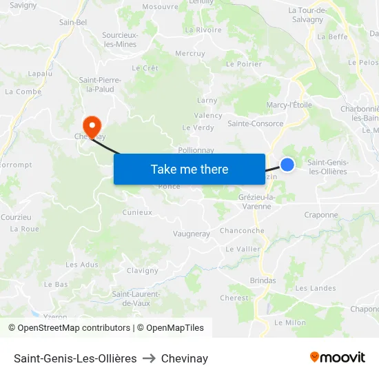 Saint-Genis-Les-Ollières to Chevinay map