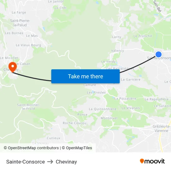 Sainte-Consorce to Chevinay map