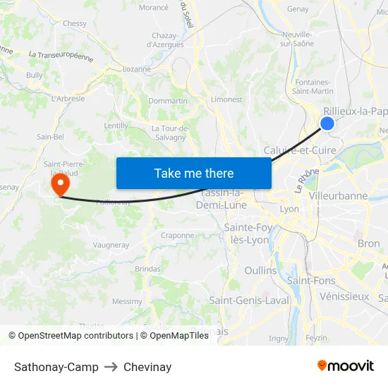 Sathonay-Camp to Chevinay map