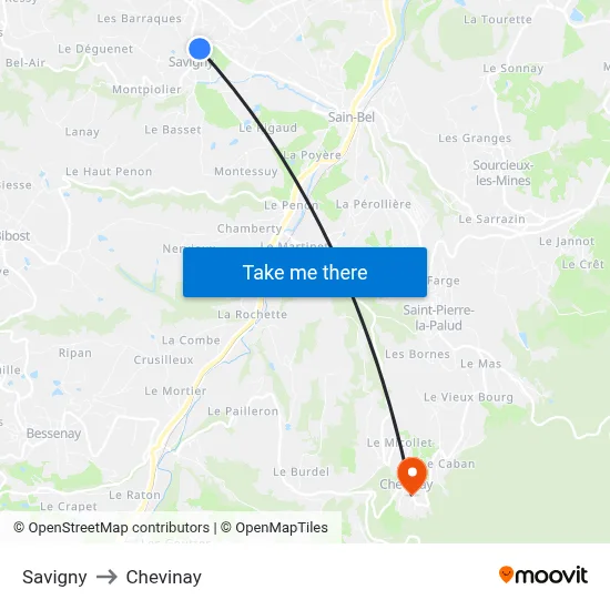 Savigny to Chevinay map