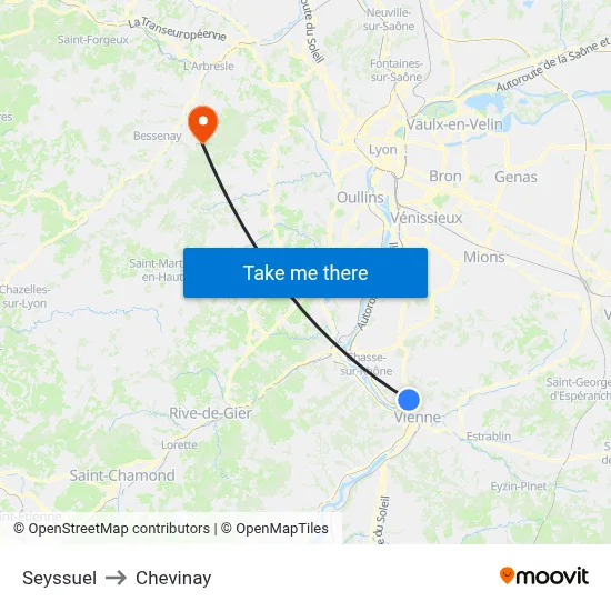 Seyssuel to Chevinay map