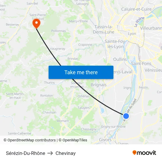 Sérézin-Du-Rhône to Chevinay map