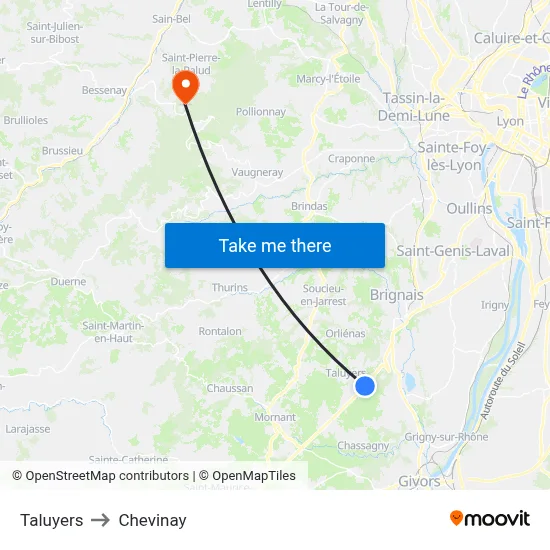 Taluyers to Chevinay map