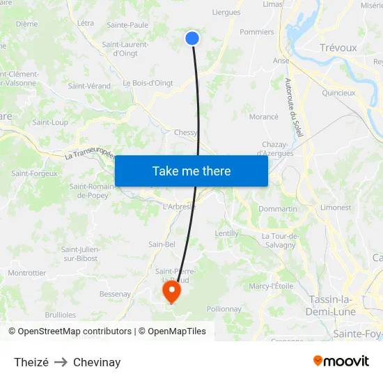 Theizé to Chevinay map