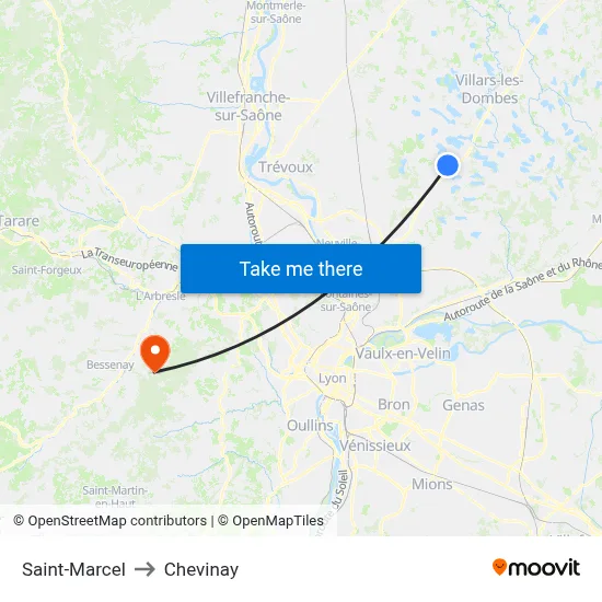 Saint-Marcel to Chevinay map