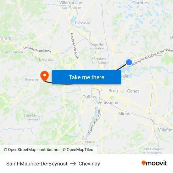 Saint-Maurice-De-Beynost to Chevinay map