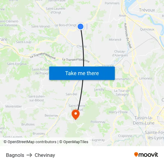 Bagnols to Chevinay map