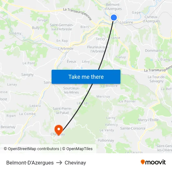 Belmont-D'Azergues to Chevinay map