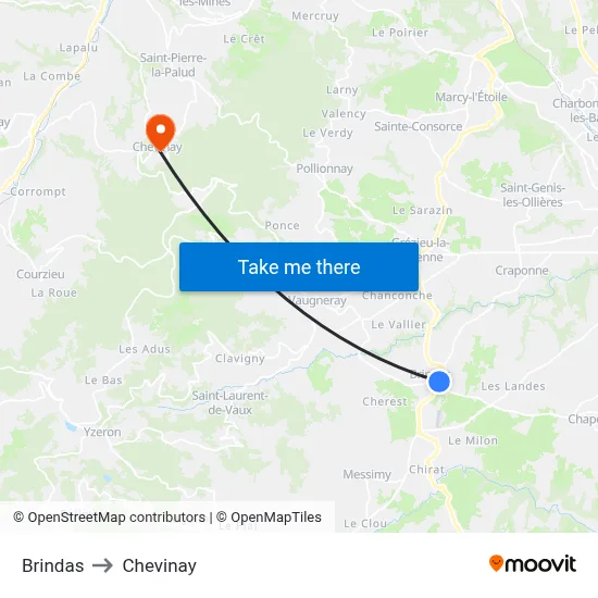 Brindas to Chevinay map