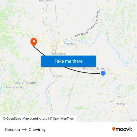 Cessieu to Chevinay map
