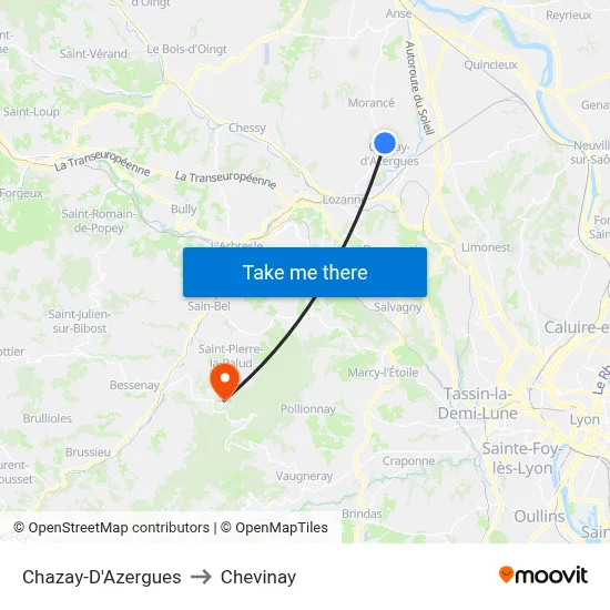 Chazay-D'Azergues to Chevinay map