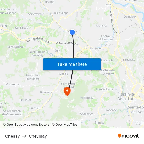 Chessy to Chevinay map