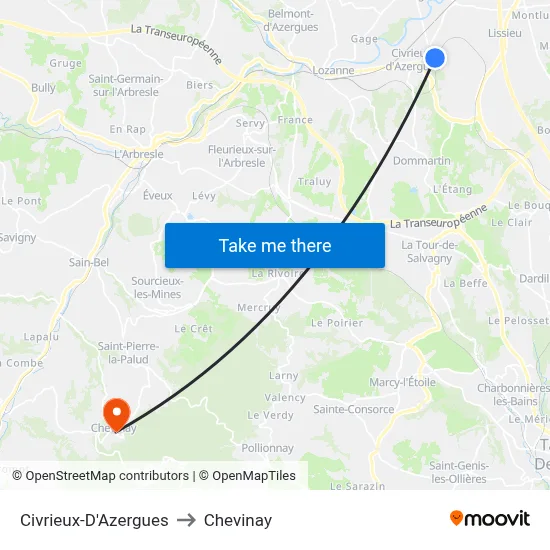 Civrieux-D'Azergues to Chevinay map