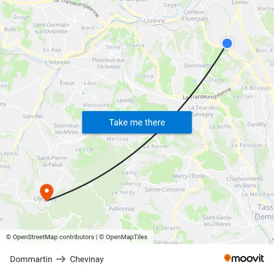 Dommartin to Chevinay map