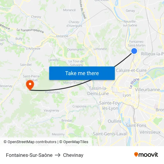 Fontaines-Sur-Saône to Chevinay map
