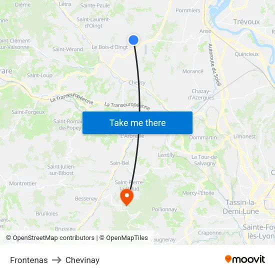 Frontenas to Chevinay map