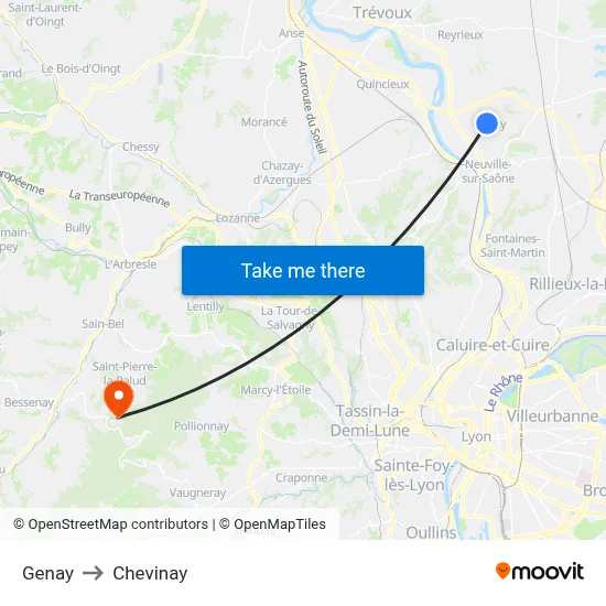Genay to Chevinay map