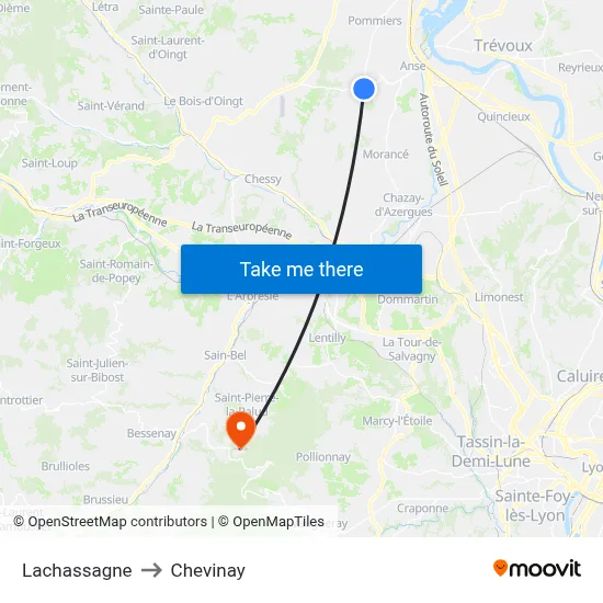 Lachassagne to Chevinay map