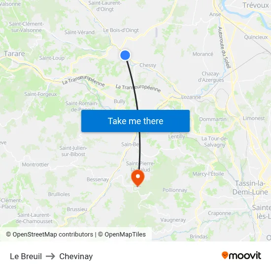 Le Breuil to Chevinay map