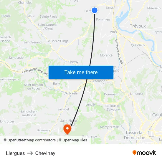 Liergues to Chevinay map