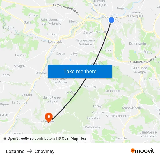 Lozanne to Chevinay map