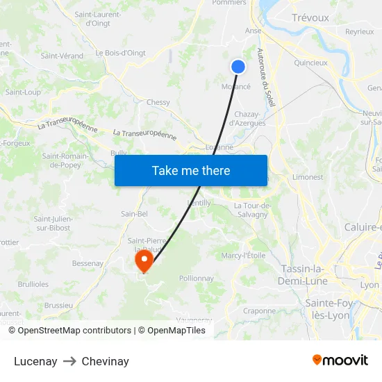 Lucenay to Chevinay map