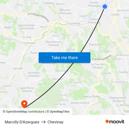 Marcilly-D'Azergues to Chevinay map