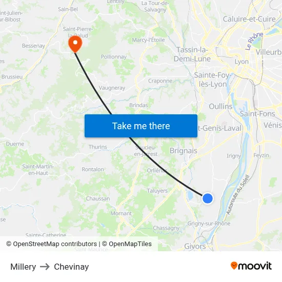 Millery to Chevinay map