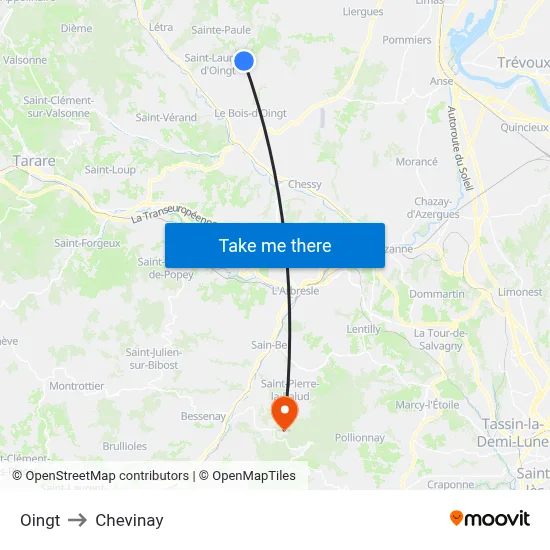Oingt to Chevinay map