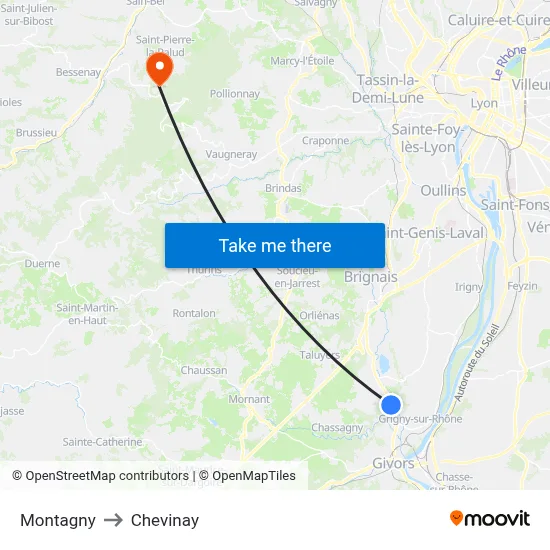 Montagny to Chevinay map