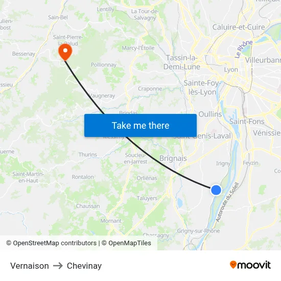 Vernaison to Chevinay map