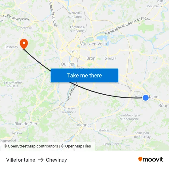 Villefontaine to Chevinay map