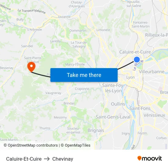 Caluire-Et-Cuire to Chevinay map