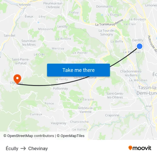 Écully to Chevinay map