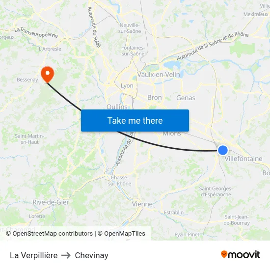 La Verpillière to Chevinay map